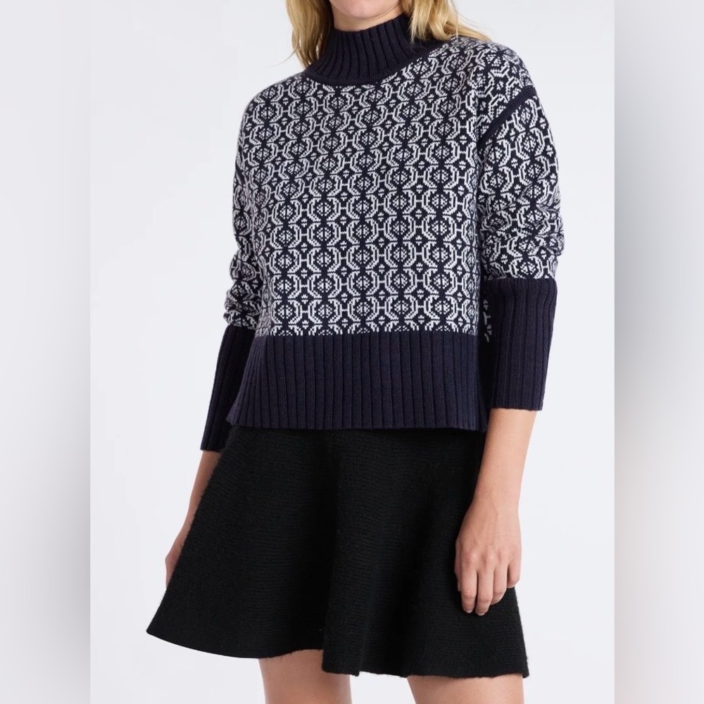 Free Assembly Women's Patterned Mock Neck Sweater with Tall Cuffs, Midweight